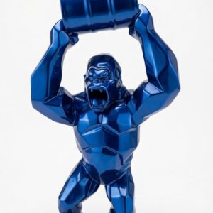 Richard Orlinski – Blue Gorilla With Barrel Sculpture