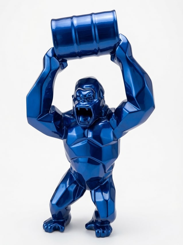 Richard Orlinski – Blue Gorilla With Barrel Sculpture