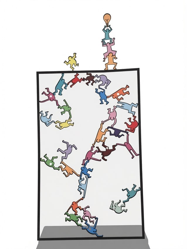 "Human Pyramid" By Krackov – Vibrant Pop Art Figural Wall Piece With Lightbulb Motif