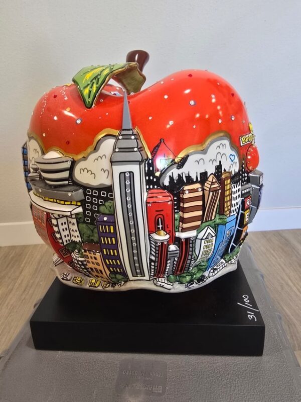 Charles Fazzino (B. 1955) "Pop Goes The Red Apple" Hand-Painted & Embellished Porcelain Sculpt