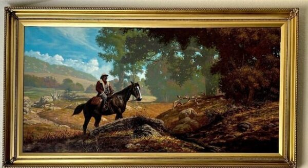 Jim Daly (b. 1940) US Marshal, Large Original Oil on Canvas, Western Landscape with Mounted Figure