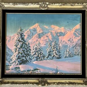 Friedrich Albin Koko-Micoletzky (1887–1981) Alpine Winter Landscape with Alpenglow, Original Oil