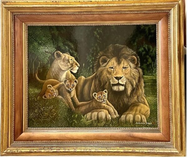 Kazuhiro Kono "Kings of the Jungle" Original Oil Painting on Canvas, Signed