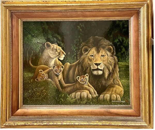 Kazuhiro Kono "Kings of the Jungle" Original Oil Painting on Canvas, Signed